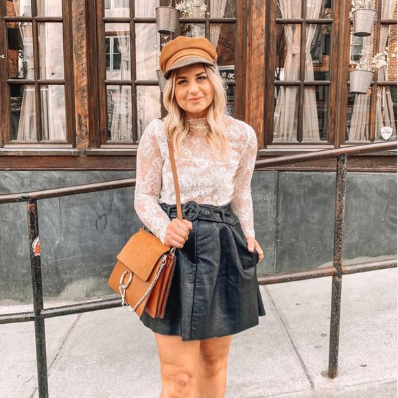 Forever 21 Tops - Forever 21 White Lace Mock Neck Long Sleeve